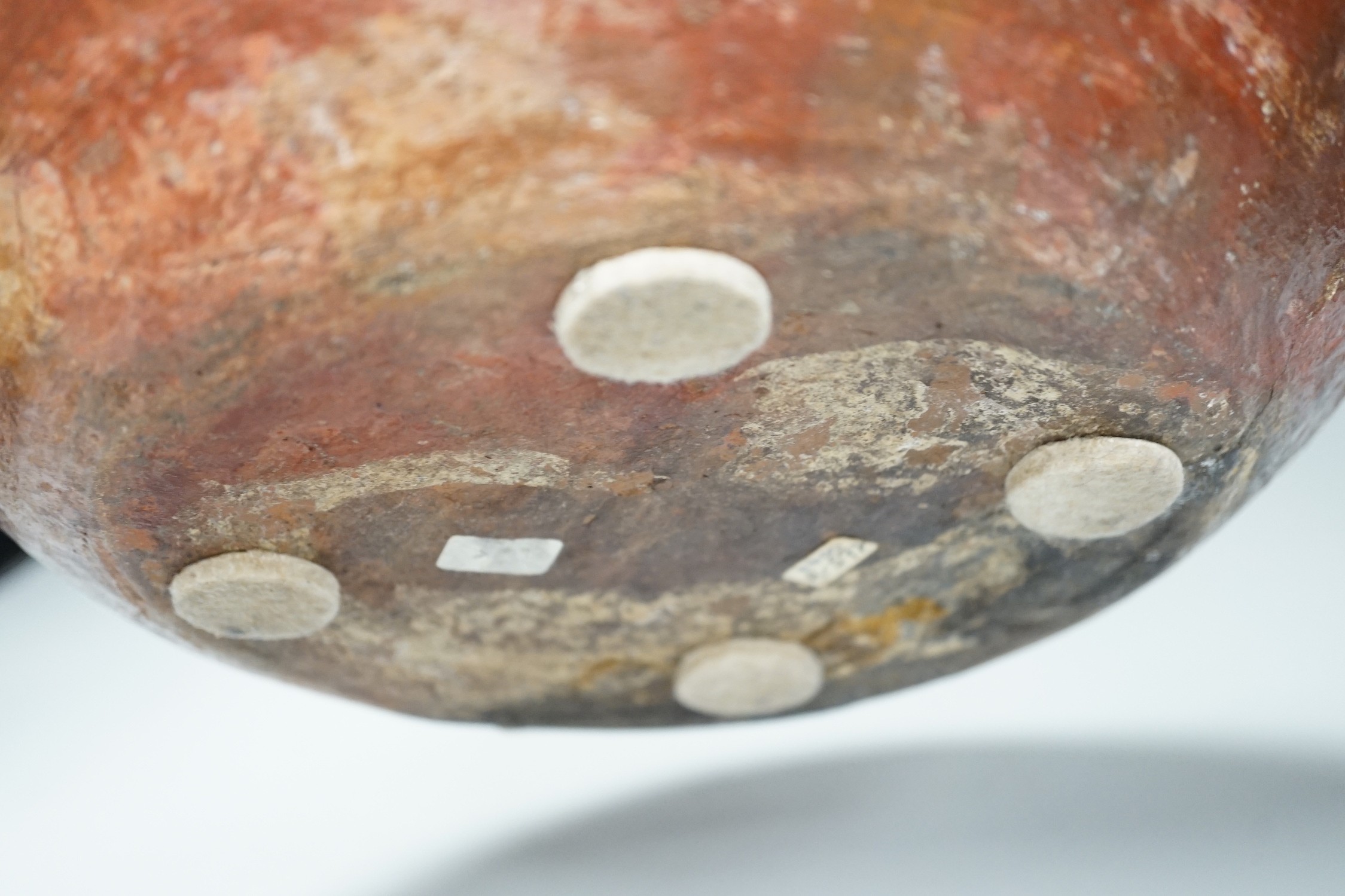 A Shipibo pottery water vessel with geometric pattern, Peru, 26cm tall